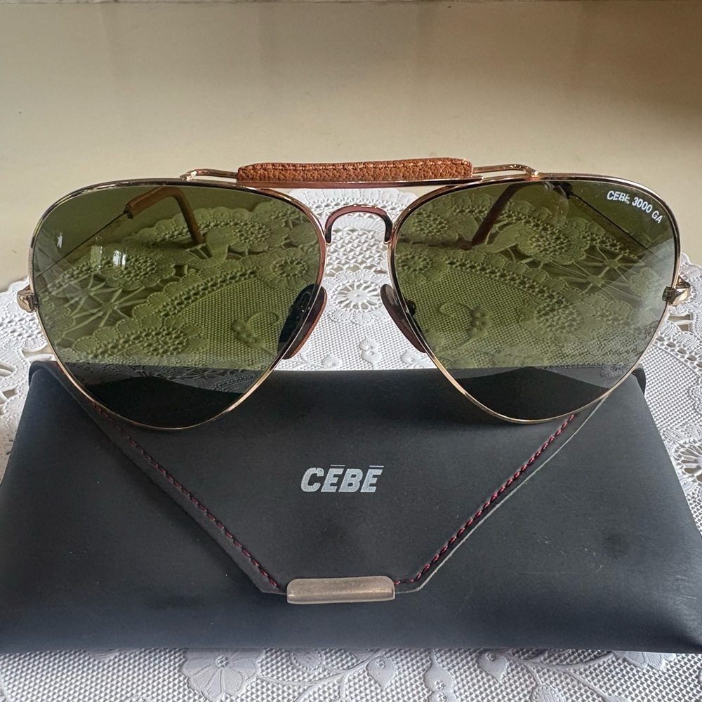 Vintage Cébé Aviator Sunglasses with Green Lenses